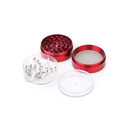 4 részes fém és műanyag kurblis dohányőrlő - piros színű 