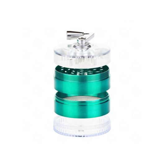 4 részes fém és műanyag kurblis dohányőrlő - zöld színű 