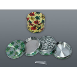 4 részes fém zöld marihuna levél mintás dohányőrlő - króm színű 
