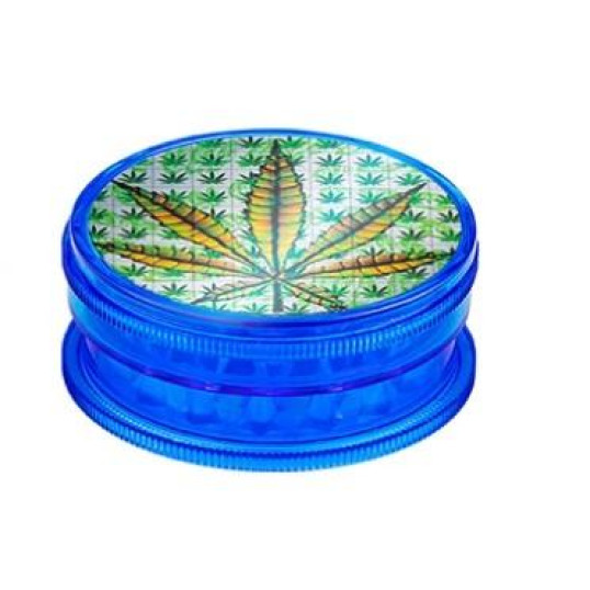 Super Heroes Grinder 2 részes műanyag dohányőrlő – 6 féle színben, kenderlevél mintával, Ø 6 cm 6 db/doboz