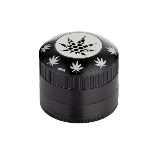 Dreamliner 4 részes fém dohányőrlő kenderlevél mintával – 5 cm - 6 db/tálca