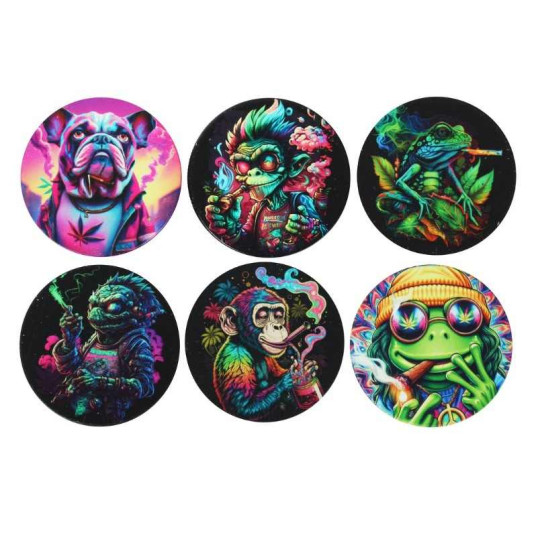 Wild Fire Grinder – Neon Animals - 4 részes dohányörlő - egész tálca