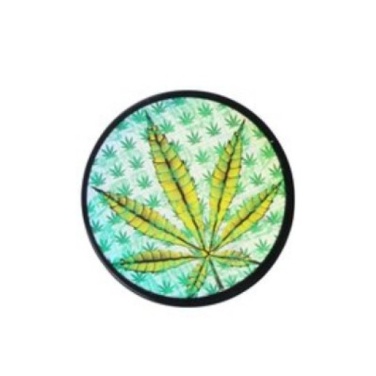 Műanyag dohányőrlő 5 részes marihuána levél mintákkal - Fekete színű