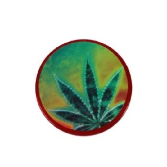 Műanyag dohányőrlő 5 részes marihuána levél mintákkal - Piros színű