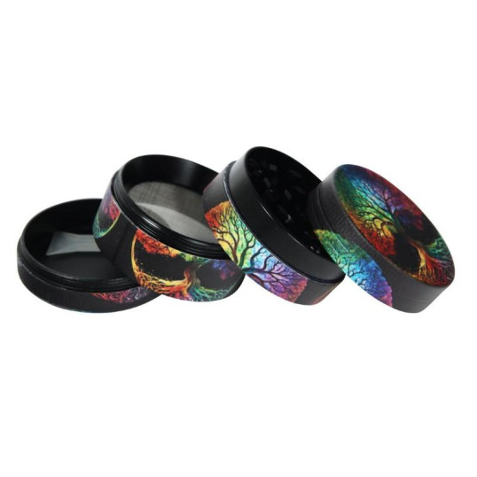 Wildfire fekete színű dohányőrlő 4 részes - Színes fa mintákkal 4