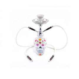 Atomic La Catrina Shisha 2 csöves vízipipa 45 cm – fehér, koponya mintás
