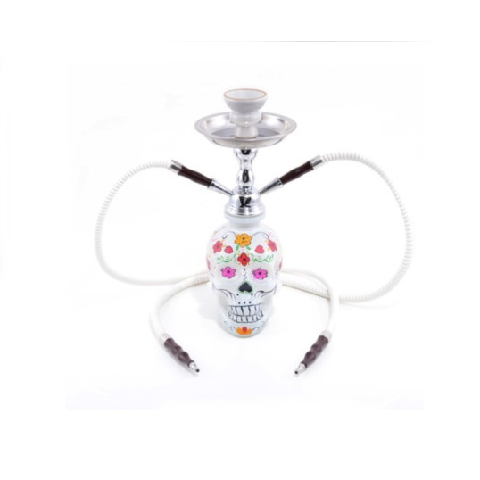 Atomic La Catrina Shisha 2 csöves vízipipa 45 cm – fehér, koponya mintás - Több csöves vízipipa