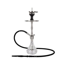 Fekete és króm színű vízipipa átlátszó víztartállyal 50 cm - 1 csöves