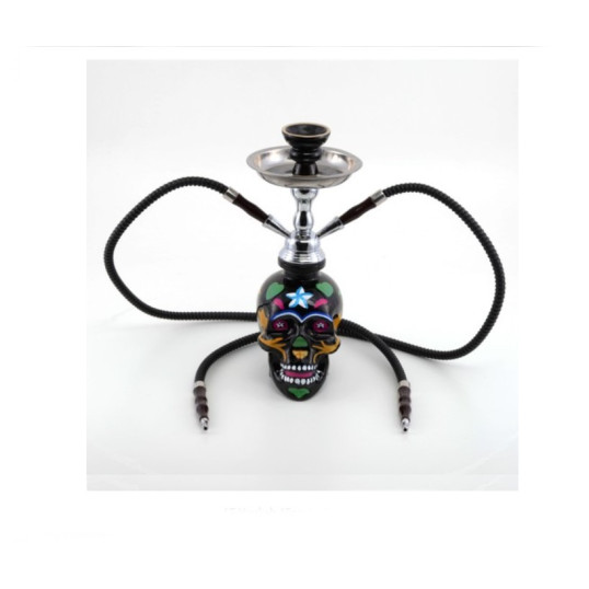 Atomic La Catrina Shisha 2 csöves vízipipa 45 cm – fekete, koponya mintás - Több csöves vízipipa