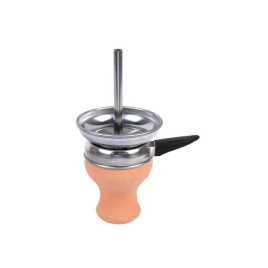 Hagyományos alul lyukas kerámia vízipipa dohánytartó - Fémből készült fogantyús széntartóval