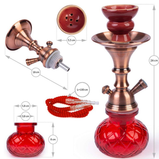 Weelov utazó piros színű vízipipa - 1 csöves - 25,5 cm