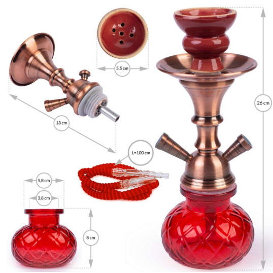 Hookah piros vízipipa 2 csöves 25,5 cm