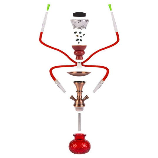 Hookah piros vízipipa 2 csöves 25,5 cm