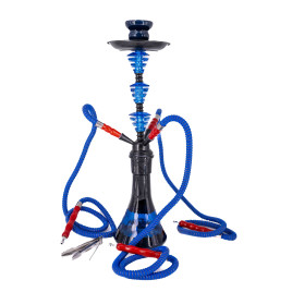 Fekete színű shisha sötétkék és fekete színű mintás víztartállyal - 3 csöves