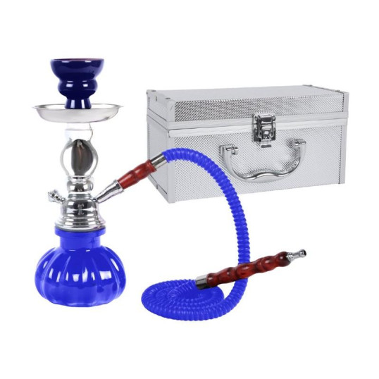 Kék és polírozott króm színű 1 csöves vízipipa - alumínium ajándék ládával