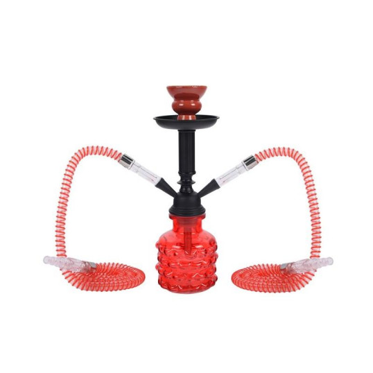 Piros és fekete színű kisméretű vízipipa - 2 csöves