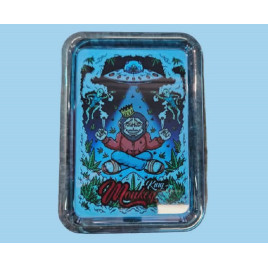 Monkey King Rolling Tray kék műanyag sodró tálca – meditáló majom UFO mintával