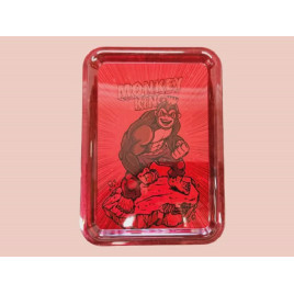 Monkey King Rolling Tray piros sodró tálca – átlátszó műanyag, izmos, szuperhős stílusú majom motívummal