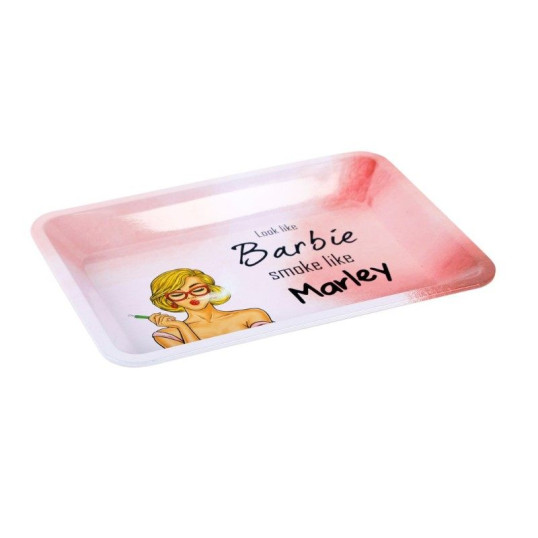 Kisméretű rózsaszín cigaretta tekerő tálca - Barbie mintával