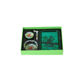 Monkey King készlet – Dohányörlő + Fémpipa + Hamutartó + Rolling Tray - zöld