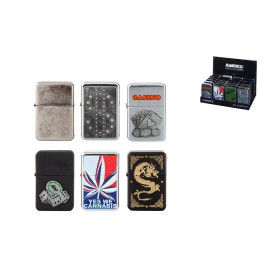 Benzines öngyújtó 24 darab, különböző mintájú klasszikus tűzköves vihargyújtó