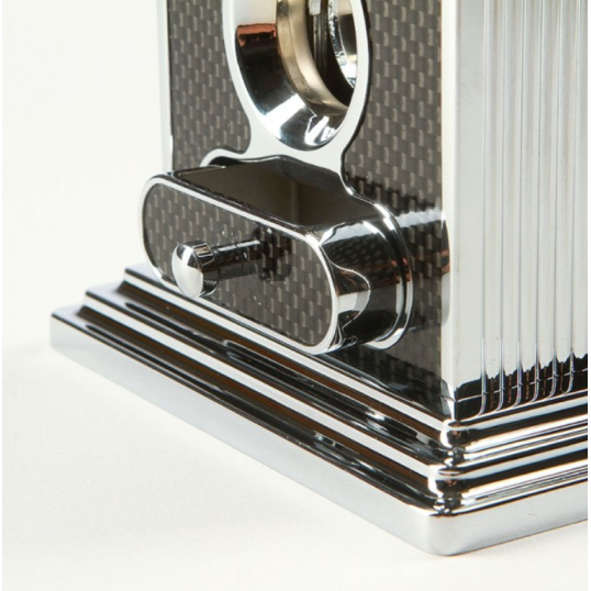 Prémium minőségű asztali szivarvágó - kihúzható fiókkal, karbon és króm színű - Angelo