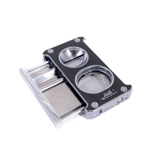 Winjet dupla pengés szivar ékvágó, alján kihajtható szivarfúróval - fekete és króm színben