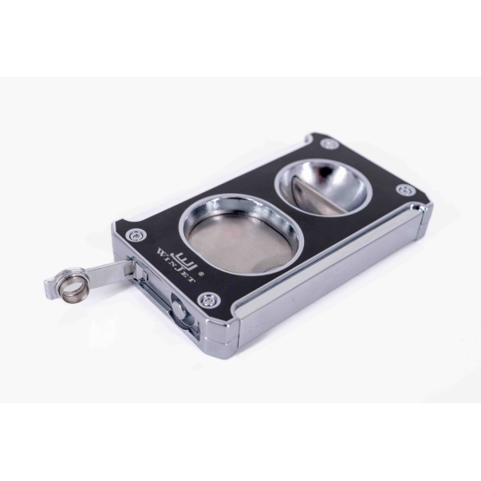 Winjet dupla pengés szivar ékvágó, alján kihajtható szivarfúróval - fekete és króm színben