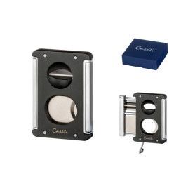 Caseti dupla pengés szivarvágó és fúró egyben, nemesacél pengével-matt fekete és króm