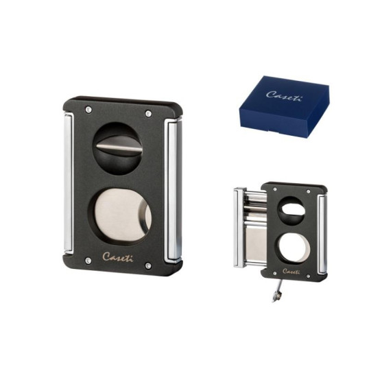 Caseti dupla pengés szivarvágó és fúró egyben, nemesacél pengével-matt fekete és króm