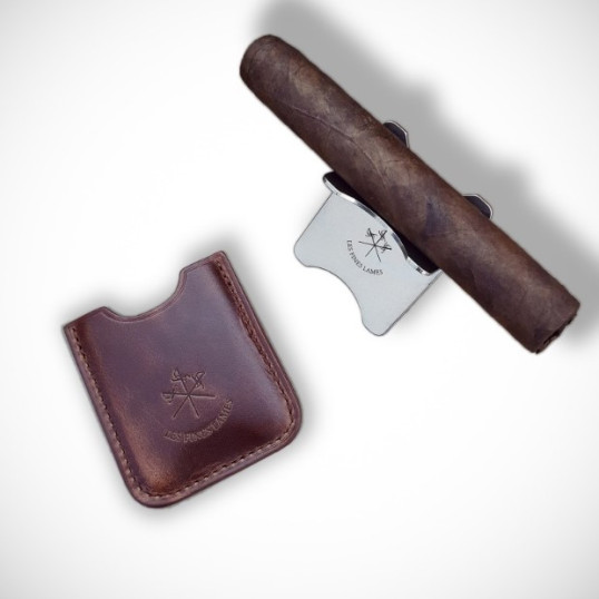 Les Fines Lames szivartartó, borjúbőr tokkal - cserszínű