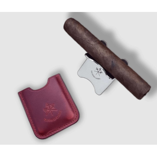 Les Fines Lames szivartartó, borjúbőr tokkal - meggypiros 