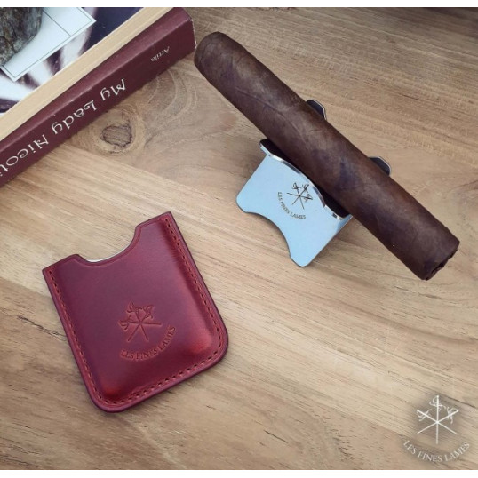 Les Fines Lames szivartartó, borjúbőr tokkal - meggypiros 