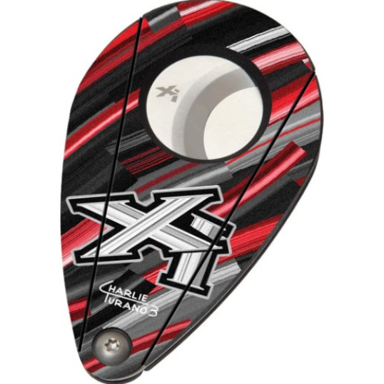 Xikar 201NLR piros színű, csíkos mintás dupla pengés szivarvágó - pillangó szivar vágó