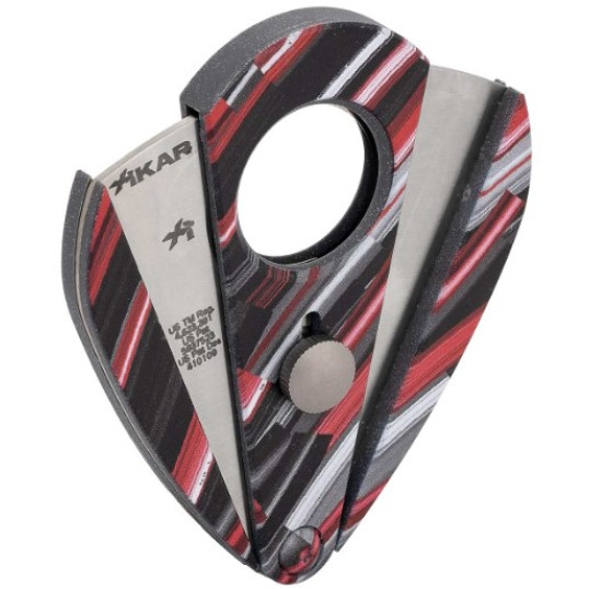 Xikar 201NLR piros színű, csíkos mintás dupla pengés szivarvágó - pillangó szivar vágó