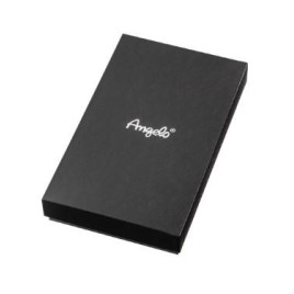 Angelo márkájú, króm színű szivarvágó olló, fekete műanyag burkolattal a szárain