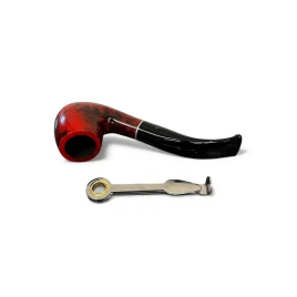 Design Berlin hanga gyökérből készült, polírozott, fekete hajlított akril szopókával, ezüst színű gyűrűvel, 9mm filter, billiard típus
