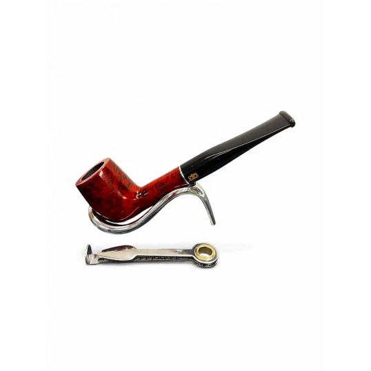 Design Berlin hanga gyökérből készült, polírozott, fekete, egyenes akril szopókával, ezüst színű gyűrűvel, 9mm filter, Billiard típus - Billiard