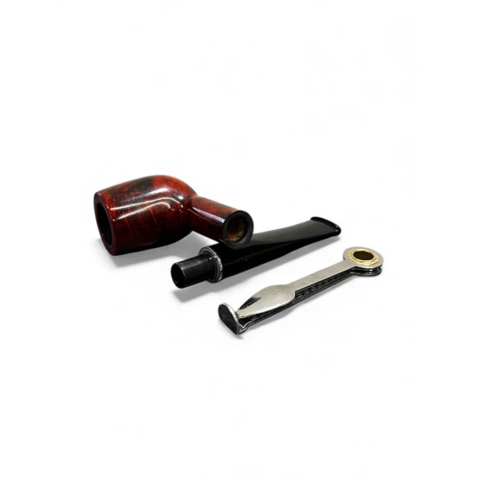 Design Berlin hanga gyökérből készült, polírozott, fekete, egyenes akril szopókával, ezüst színű gyűrűvel, 9mm filter, Billiard típus