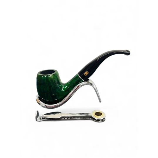 Design Berlin hanga gyökérből készült, sötétzöld, polírozott, fekete hajlított akril szopókával, ezüst színű gyűrűvel, 9mm filter, billiard típus - Design Berlin