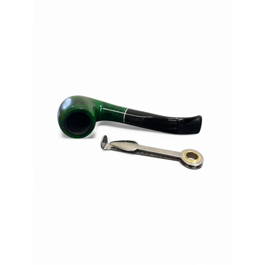 Design Berlin hanga gyökérből készült, sötétzöld, polírozott, fekete hajlított akril szopókával, ezüst színű gyűrűvel, 9mm filter, billiard típus - Design Berlin