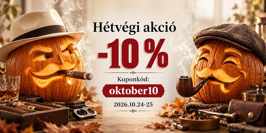 Humidorshop hétvégi akció – 10% kedvezmény minden termékre október 24–25-én, szivarozó és pipázó faragott tökökkel.