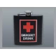 Matt fekete színű rozsdamentes acél flaska, laposüveg 6 oz. = 1.77 dl - Emergency Drink felirattal