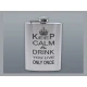 Rozsdamentes acél laposüveg – szálcsiszolt ezüst színű, Keep Calm and Drink YOLO felirattal, 6 oz (177 ml) - Flaskák – praktikus úti eszközök