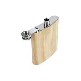 Rozsdamentes acél flaska, laposüveg - 6 oz. = 1.77dl - Bambusz borítással