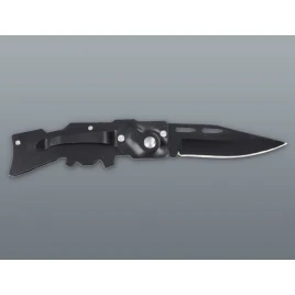 Fekete puska formájú rugós zsebkés övcsipesszel – 16 cm