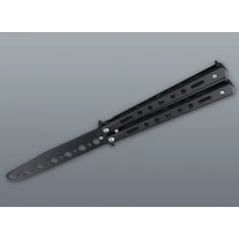 Fekete balisong kiképző kés lyukacsos fém markolattal – 22 cm