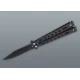 Fekete balisong pillangókés lyukacsos fém markolattal – 22,5 cm - Kések – praktikus úti eszközök