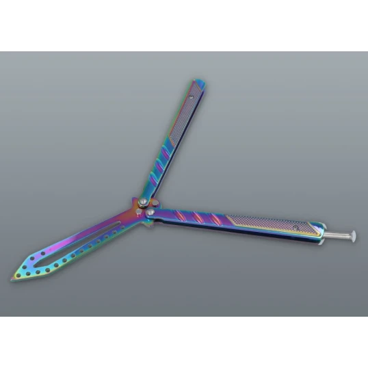 Szivárvány balisong pillangókés lyuggatott pengével – 24 cm, tokkal