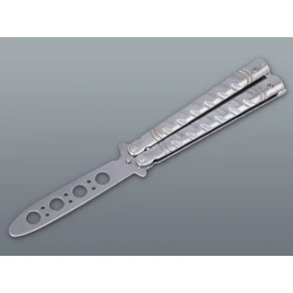 Ezüst színű balisong kiképző kés lyukacsos pengével – 22 cm